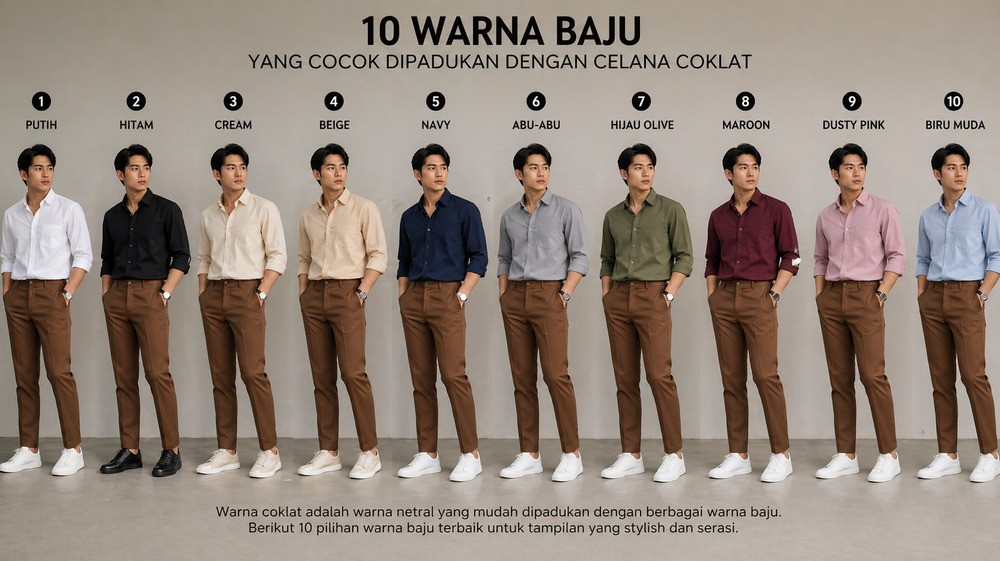 10 Warna Baju yang Paling Cocok Dipadukan dengan Celana Coklat