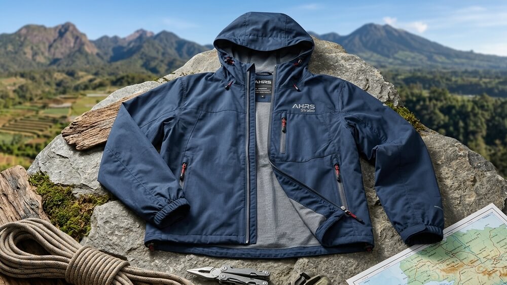 AHRS Strabo Windbreaker, Jaket Polyester dengan Karakter Moto Styling