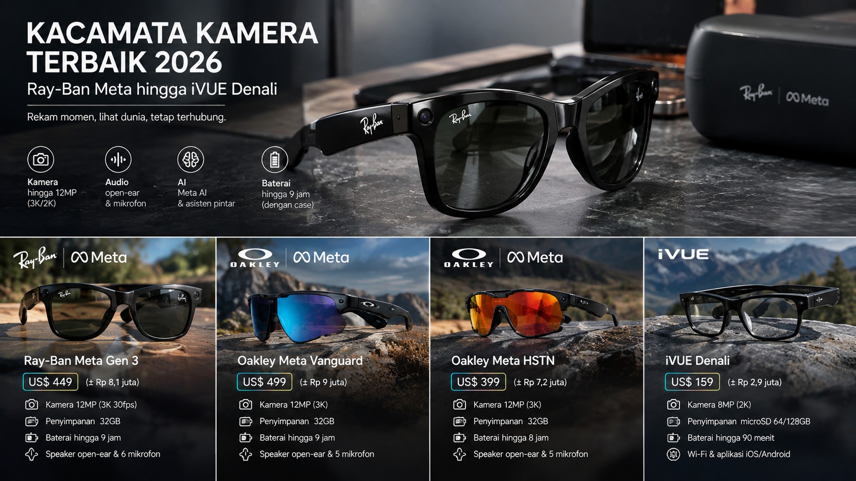 Kacamata Kamera Terbaik 2026, Ray-Ban Meta hingga iVUE Denali