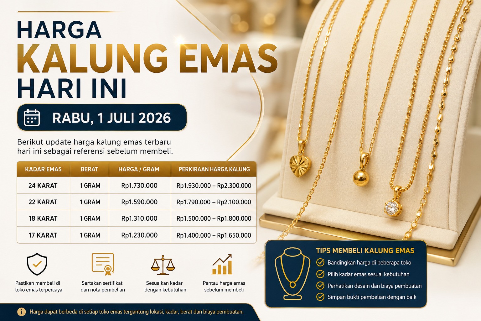 Kalung Emas Rabu Legi: Harga Turun Tipis, Waktunya Borong?