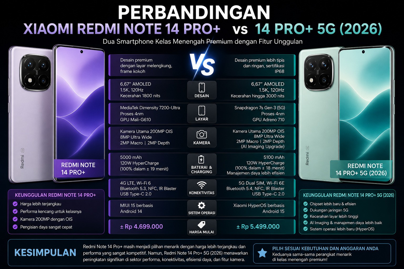     Xiaomi Redmi Note 14 Pro+ vs 14 Pro+ 5G (2026), Mana yang Lebih Layak Dibeli?