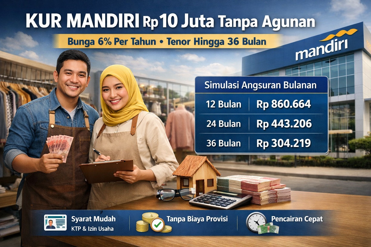 Tabel KUR Mandiri Rp10 Juta Tanpa Agunan: Bunga 6 Persen dan Simulasi Angsuran Terbaru