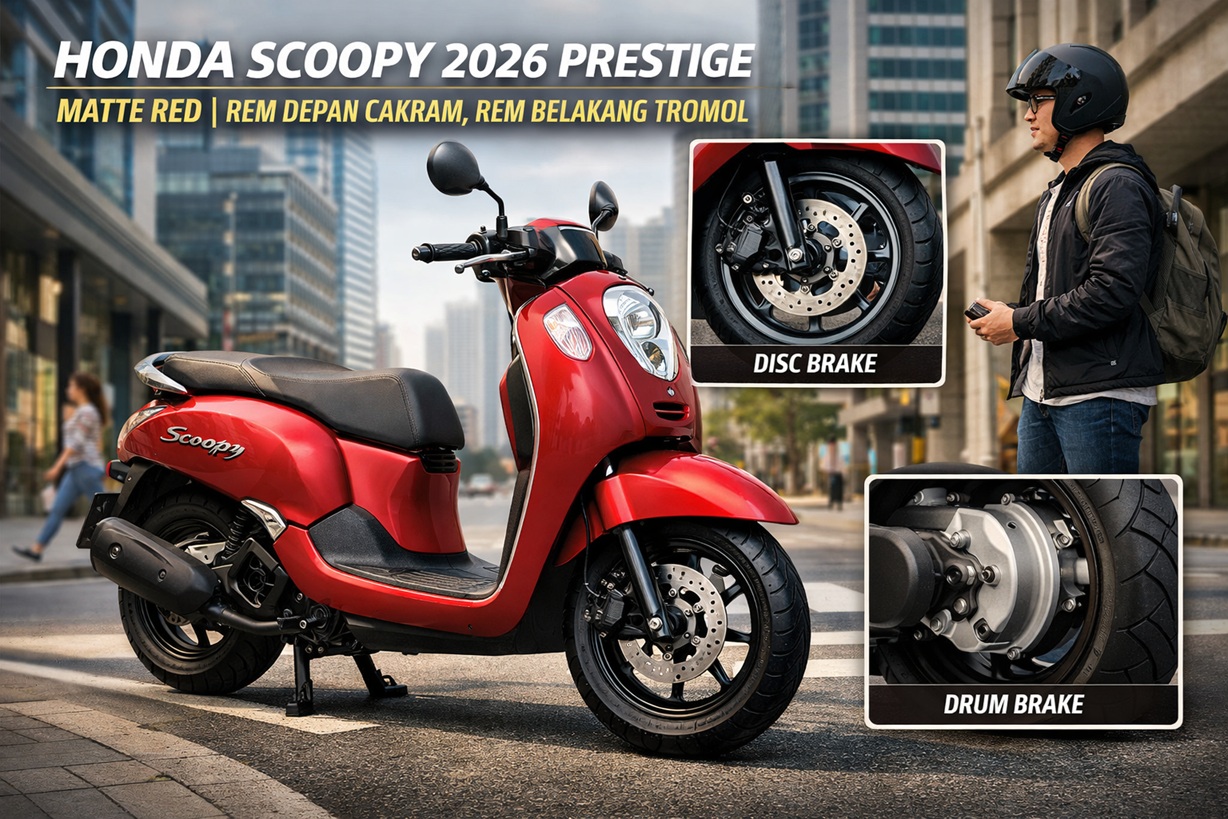 Honda Scoopy 2026 Prestige Masih Andalkan Rem Tromol Belakang, Bukan Cakram