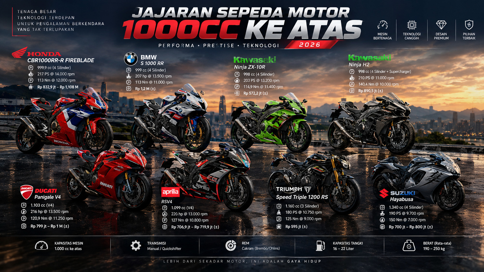 Moge 1000cc Terbaru di Indonesia 2026, Dari Superbik? hingga Hyperbike