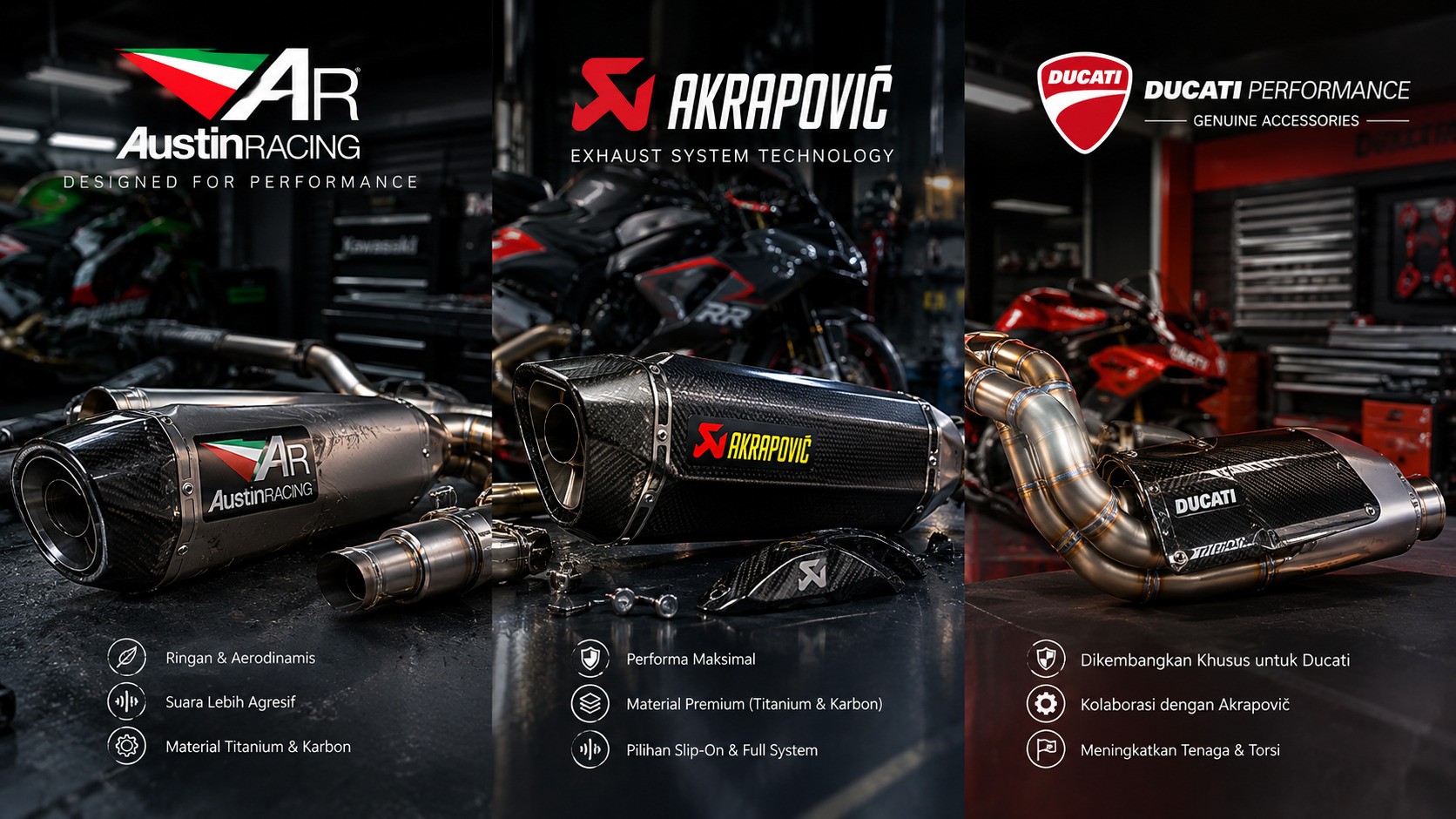 Knalpot Racing Premium Makin Diminati, Kenali Austin Racing, Akrapovi? dan Ducati Performance