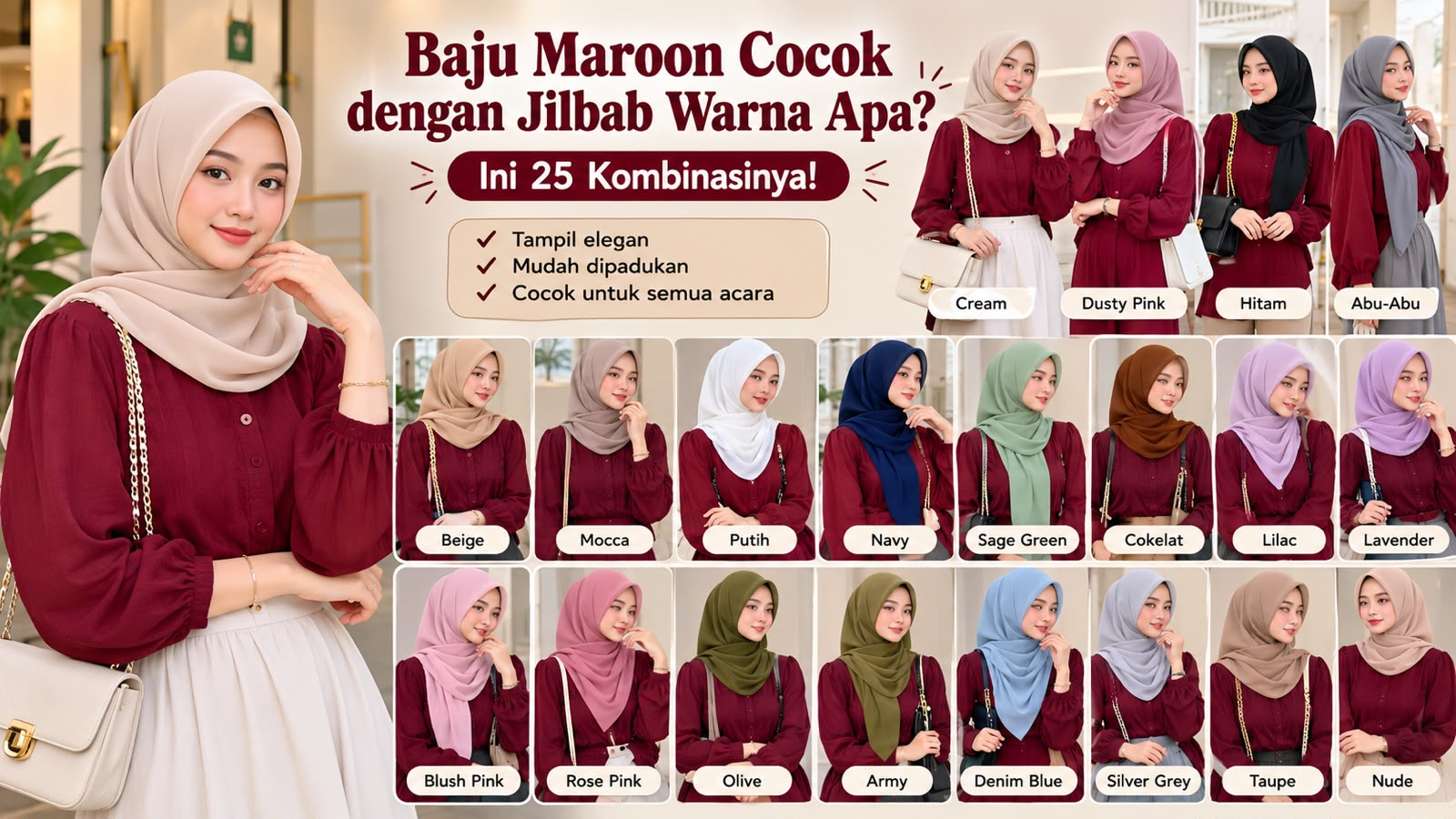 Bingung Pilih Jilbab? Ini 25 Warna yang Serasi dengan Baju Maroon