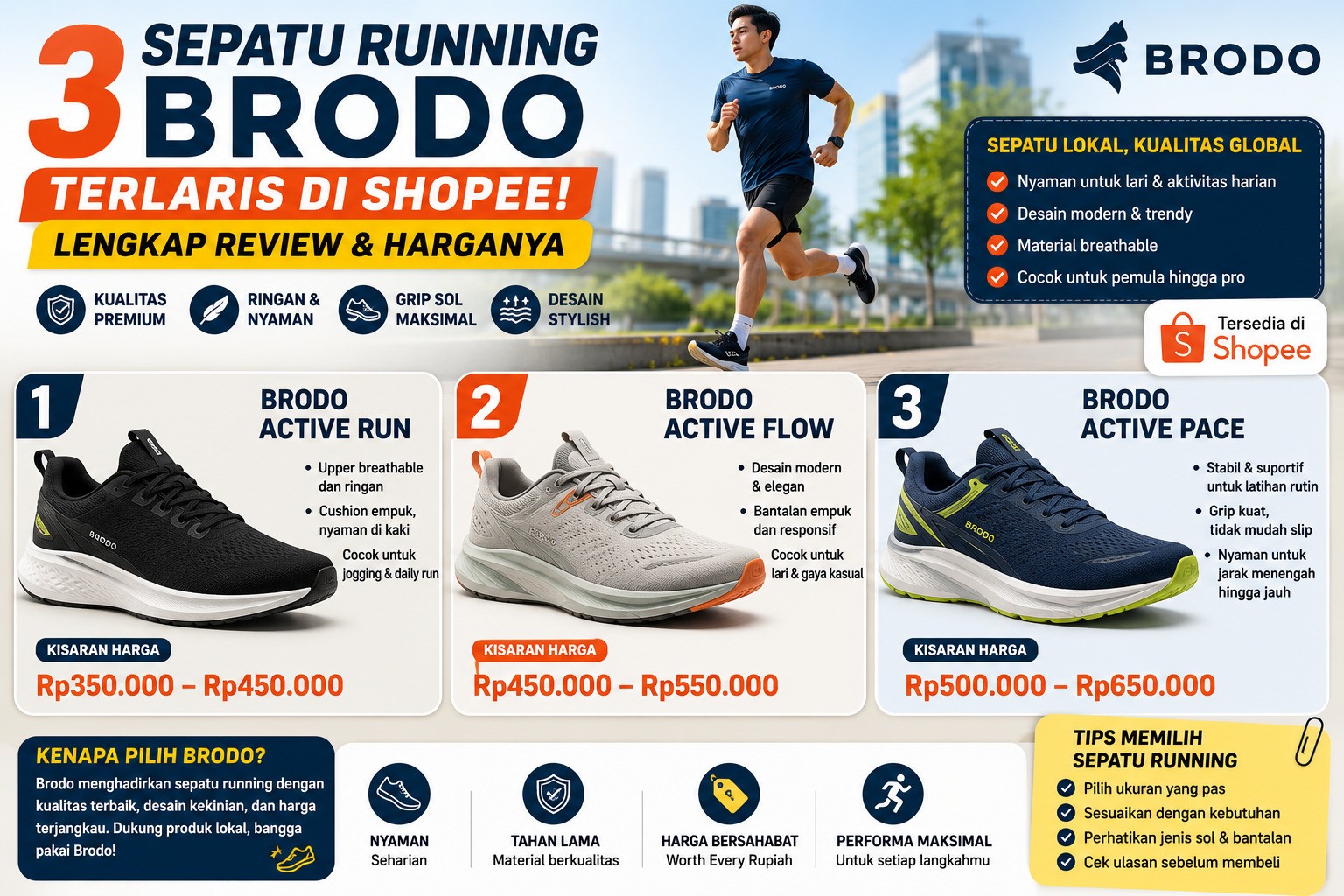 3 Sepatu Running Brodo Terlaris di Shopee, Mana yang Paling Worth It?