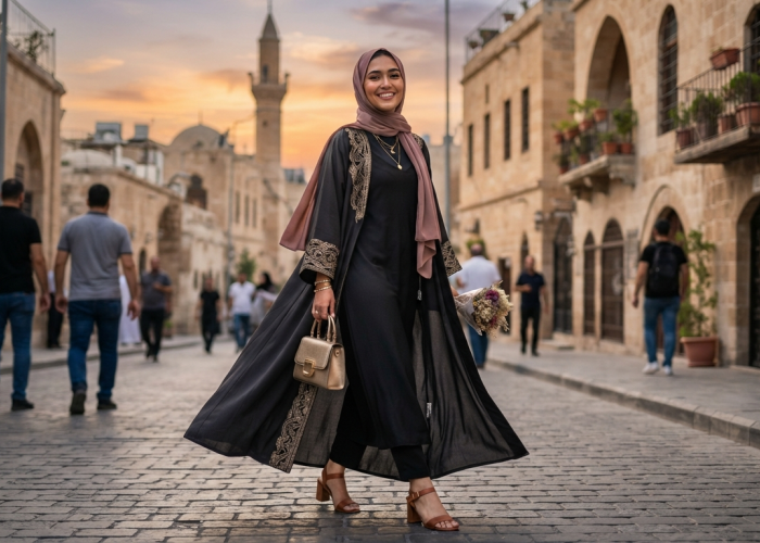 Gaya Syari Tetap Fashionable dengan Inspirasi Abaya Kekinian