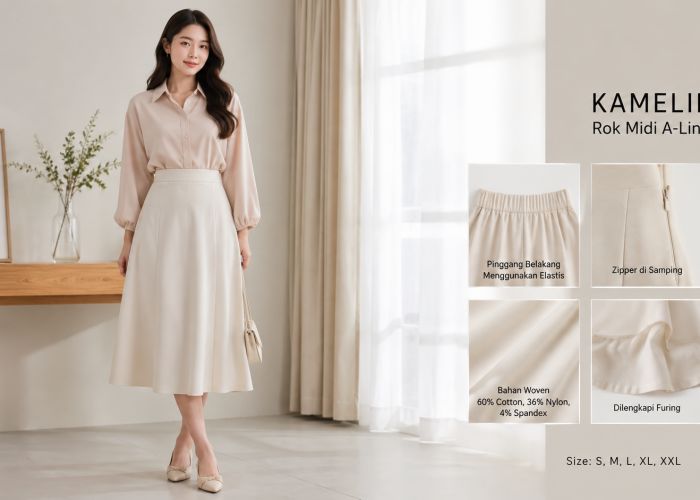 MINIMAL Kamelie, Rok Midi A-Line Simpel dengan Tampilan Elegan