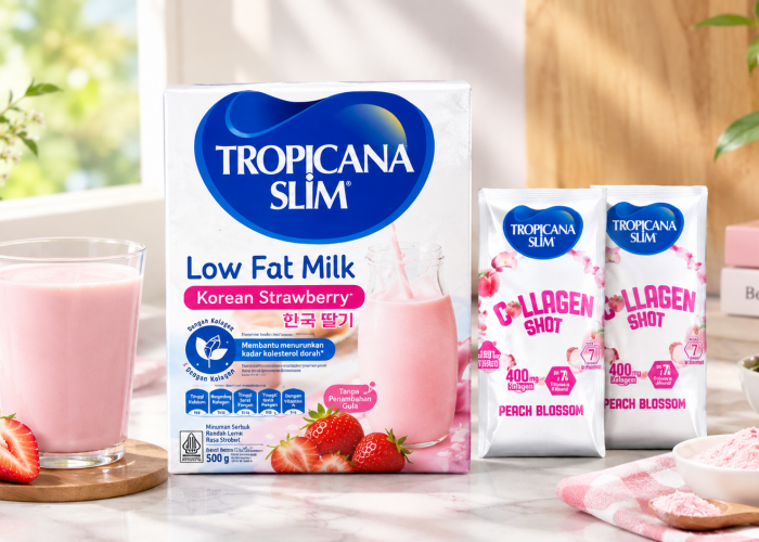 Tropicana Slim Low Fat Milk Korean Strawberry, Susu Rendah Lemak dengan Kolagen