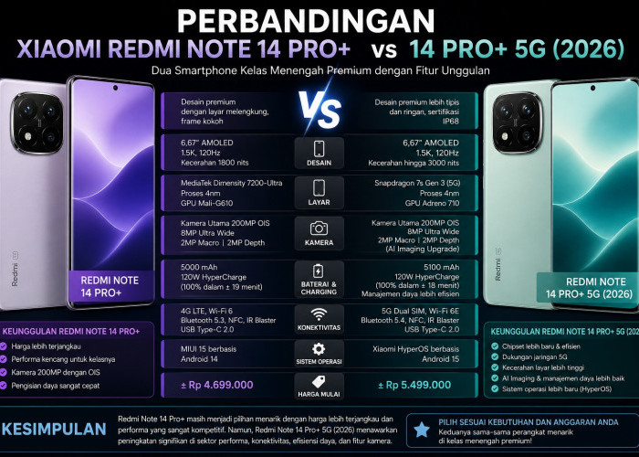     Xiaomi Redmi Note 14 Pro+ vs 14 Pro+ 5G (2026), Mana yang Lebih Layak Dibeli?