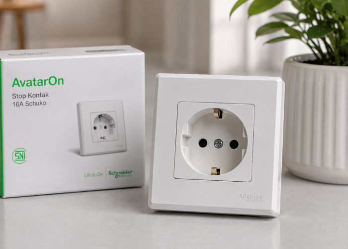 Schneider AvatarOn E83426, Stop Kontak Premium dengan Grounding dan Sertifikasi SNI