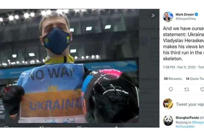 Di Olimpiade Beijing, Atlet Bentang Pesan: “Tidak Ada Perang di Ukraina”