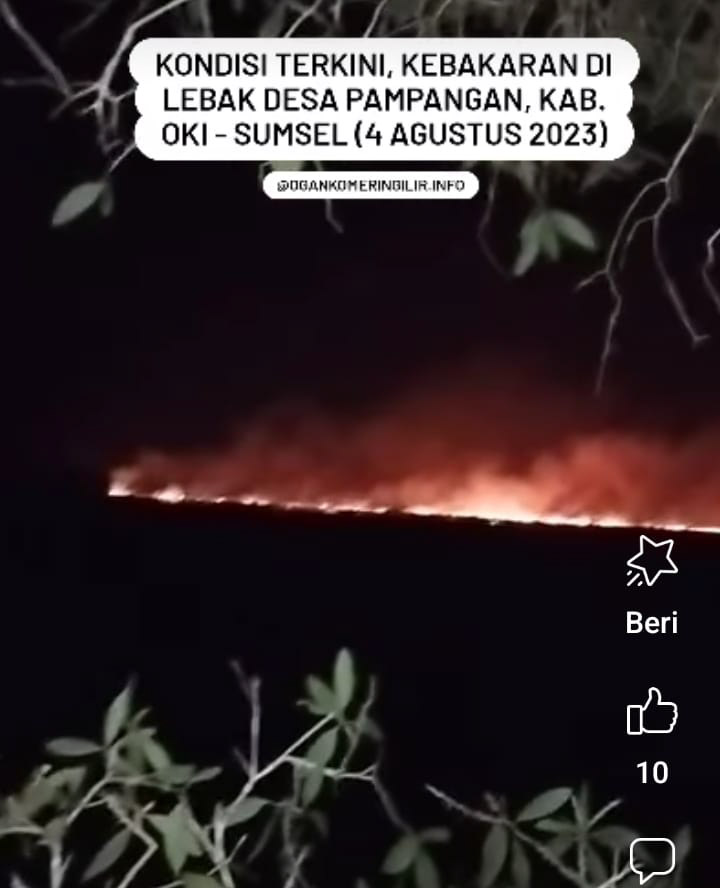 Kebakaran Lahan di OKI Meluas, Api di Lebak Pampangan Membakar Puluhan Hektar Lahan